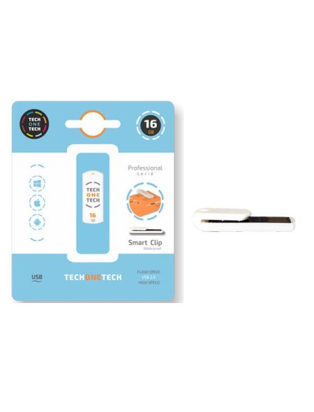 Pendrive Nano Tech One Tech Pro Smart Clip USB 2.0 / 16Gb / Impermeable / Blanco / TEC3004-16