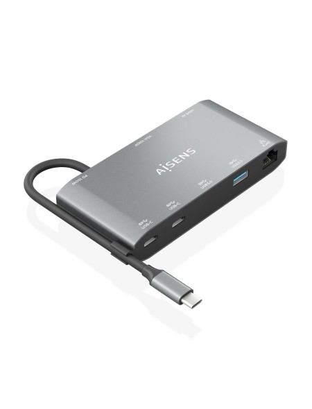 ÷ Aisens - usb-c dock 8 en 1, usb-c a 1xhdmi, 1xvga, 1xrj45, 2xusb-a, 2xusb-c 5g, 1xusb-c pd, gris, 20cm