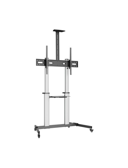 ÷ Aisens - soporte de suelo pro con ruedas, bandejas para dvd y soporte de camara para monitor/tv 100kg de 60-100, negro-plata