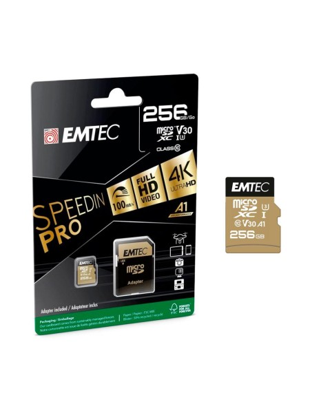 Micro sd hc Emtec Uhs-I 256Gb Speedin Pro 100mb/s / Clase 10 / Con adaptador / ECMSDM256GXC10SP