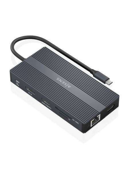 ÷ Aisens - usb-c dock 12 en 1, usb-c a 2xhdmi, 1xdisplayport, 1xrj45, 4xusb-a, 1xusb-c, 1xusb-c pd, 1xsd, 1xmicro sd, gris, 20cm