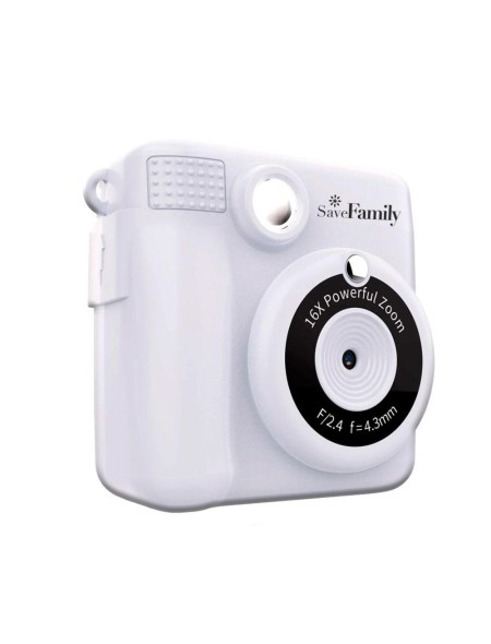 Camara Savefamily instantanea / Para Niños / Blanco / Incluye funda + 2 rollos para 200 fotos