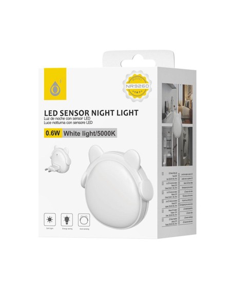Luz nocturna con sensor de LED NR9260 / 0.6W / Luz Blanca 5000K / Blanco / One+ / 2902601