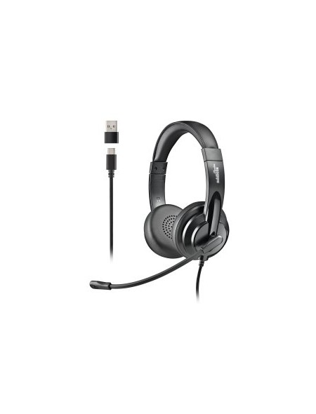 ÷ Headset usb-c ngs vox605 usb-c control de volumen 2m microfono regulable adaptador usb-a negro