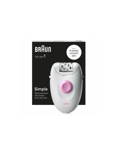 ÷ Depiladora braun silk-epil 1 se1 000 con cable 20 pinzas blanco y rosa
