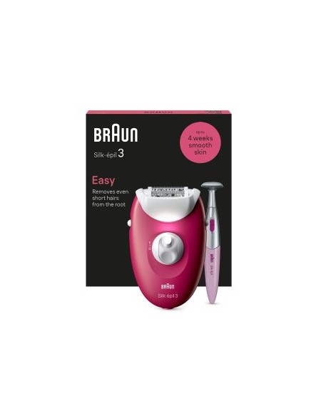 ÷ Depiladora braun silk-epil 3 se3-202 con cable 20 pinzas luz color frambuesa