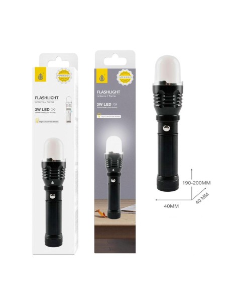 Linterna LED NR9350 / 3 modos de luz / Pilas AAA / Correa de mano / Negro / One +