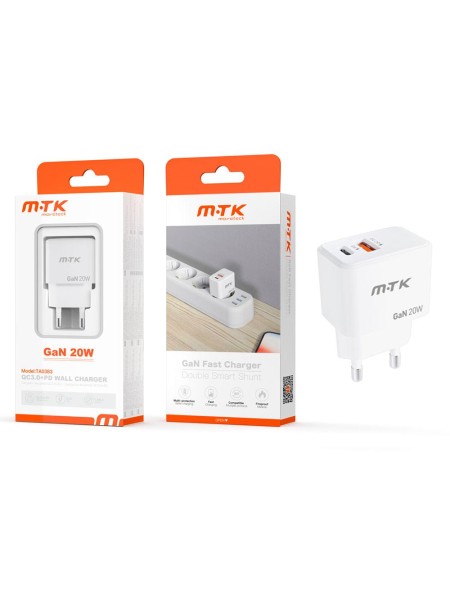 Cargador de red Usb QC3.0 + Type-C / GAN 20W / Blanco / TA0383 / MTK / 0053831