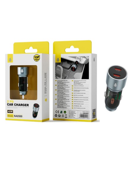 Cargador de coche-mechero 2x Type-C / 40w / Gris / NA0569 / One+ / 2005692