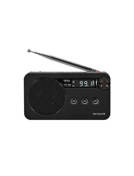 ÷ Radio digital portatil aiwa rs-77pll/bk con altavoz jack 3.5mm usb microsd bateria alarma negro