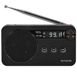 ÷ Radio digital portatil aiwa rs-77pll/bk con altavoz jack 3.5mm usb microsd bateria alarma negro