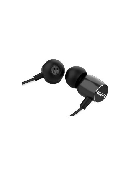 ÷ Auricular intrauditivo aiwa estm-20 altavoz neodimio 10mm cable sin enredos microfono aluminio negro