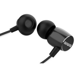 ÷ Auricular intrauditivo aiwa estm-20 altavoz neodimio 10mm cable sin enredos microfono aluminio negro