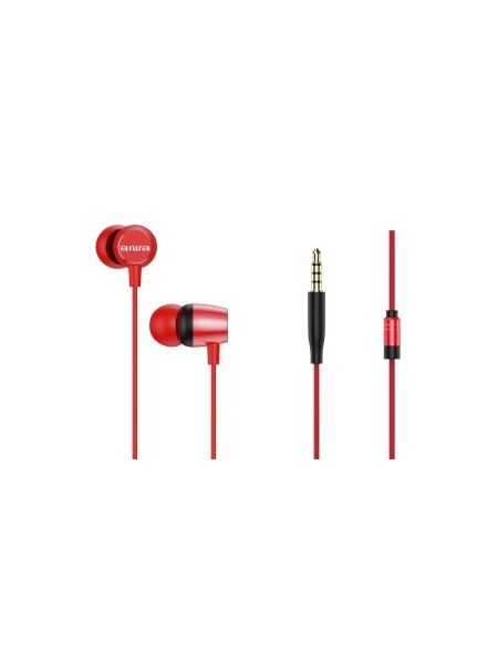 ÷ Auricular intrauditivo aiwa estm-20 altavoz neodimio 10mm cable sin enredos microfono aluminio rojo