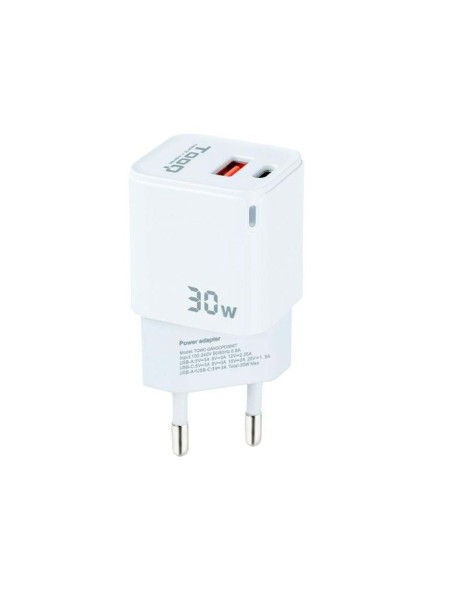 Cargador de red Usb + Type-C / 30W PD / GAN / QC / Blanco / TQWC-GANQCPD30WT / Tooq