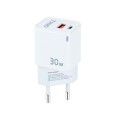 Cargador de red Usb + Type-C / 30W PD / GAN / QC / Blanco / TQWC-GANQCPD30WT / Tooq