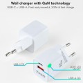 Cargador de red Usb + Type-C / 30W PD / GAN / QC / Blanco / TQWC-GANQCPD30WT / Tooq