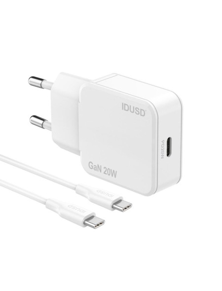 Cargador de red Type-C + Cable Type-C M/M / 20W PD / GAN / Blanco / IDUSD / D306B