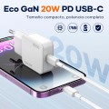 Cargador de red Type-C + Cable Type-C M/M / 20W PD / GAN / Blanco / IDUSD / D306B