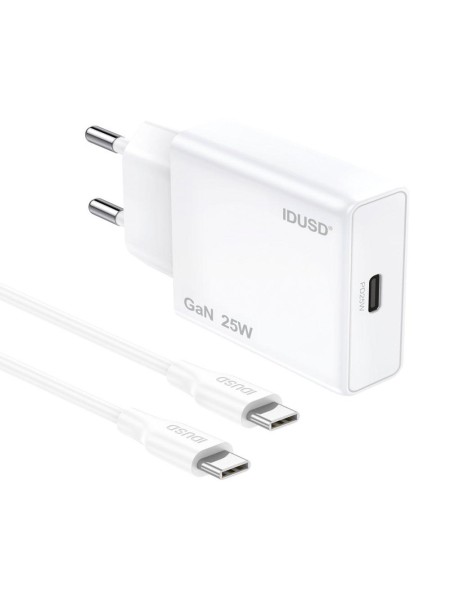 Cargador de red Type-C + Cable Type-C M/M / 25W PD / GAN / Blanco / IDUSD / D266B