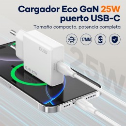 Cargador de red Type-C + Cable Type-C M/M / 25W PD / GAN / Blanco / IDUSD / D266B