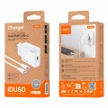 Cargador de red Type-C + Cable Type-C M/M / 25W PD / GAN / Blanco / IDUSD / D266B