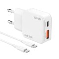 Cargador de red Usb + Type-C + Cable Type-C M/M / 20W PD / 18W QC / GAN / Blanco / IDUSD / D316B