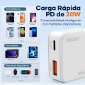 Cargador de red Usb + Type-C + Cable Type-C M/M / 20W PD / 18W QC / GAN / Blanco / IDUSD / D316B