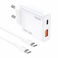 Cargador de red Usb + Type-C + Cable Type-C M/M / 25W PD / 18W QC / GAN / Blanco / IDUSD / D296B