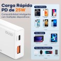 Cargador de red Usb + Type-C + Cable Type-C M/M / 25W PD / 18W QC / GAN / Blanco / IDUSD / D296B