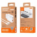 Cargador de red Usb + Type-C + Cable Type-C M/M / 25W PD / 18W QC / GAN / Blanco / IDUSD / D296B