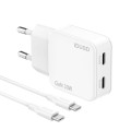 Cargador de red 2x Type-C + Cable Type-C M/M / 30W PD / 18W QC / GAN / Blanco / IDUSD / D326B