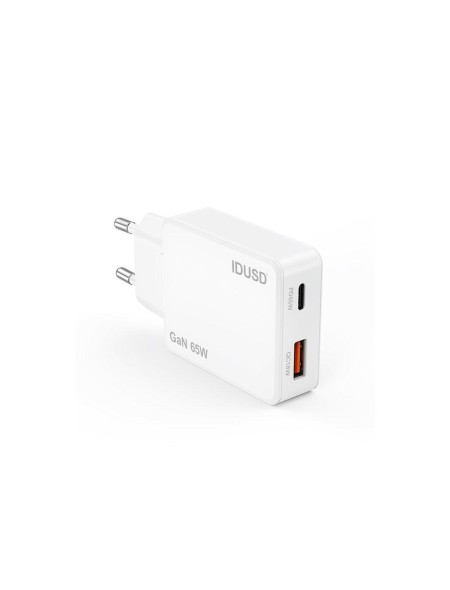 Cargador de red USB + Type-C M/M / 65W PD / GAN / Blanco / IDUSD / D350B