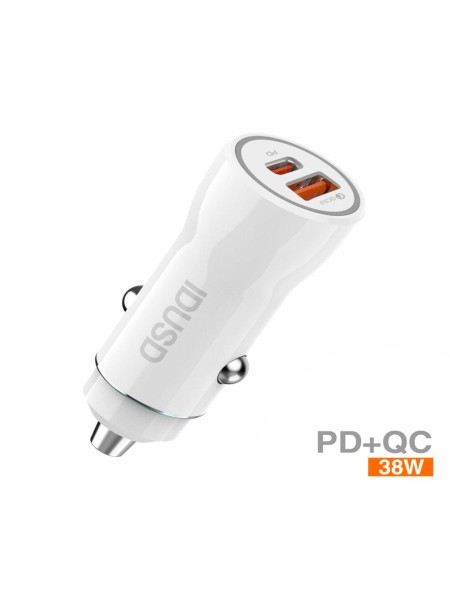 Cargador de coche-mechero Usb QC3.0 + Type-C / PD / 38w / Blanco / IDUSD / F50B