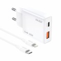 Cargador de red USB + Type-C + Cable Type-C a Lightning M/M / 25W PD / GAN / Blanco / IDUSD / D295B