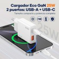 Cargador de red USB + Type-C + Cable Type-C a Lightning M/M / 25W PD / GAN / Blanco / IDUSD / D295B