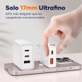 Cargador de red USB + Type-C + Cable Type-C a Lightning M/M / 25W PD / GAN / Blanco / IDUSD / D295B