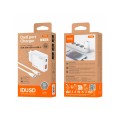 Cargador de red USB + Type-C + Cable Type-C a Lightning M/M / 25W PD / GAN / Blanco / IDUSD / D295B