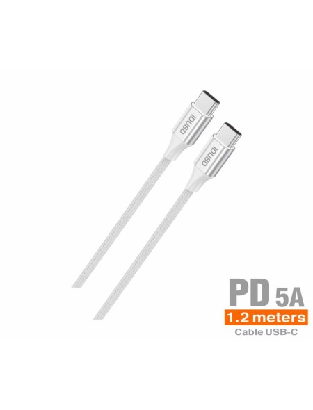 Cable datos Type-C M/M / 1.2m / 5a / Nylon Trenzado / Blanco / IDUSD / C86B