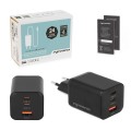 Cargador de red USB + 2x Type-C 65W PD / GAN Negro Movano