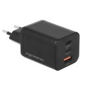 Cargador de red USB + 2x Type-C 65W PD / GAN Negro Movano