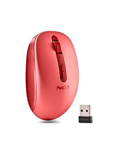 Raton Inalambrico Ergonomico NGS Fog Dual Rojo / BT 5.2 + RF 2.4Ghz / Silencioso / Hasta 1600 DPI / FOGDUALRED
