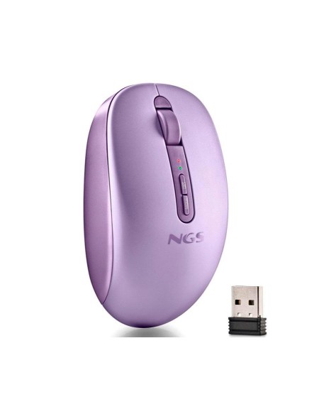 Raton Inalambrico Ergonomico NGS Fog Dual Morado / BT 5.2 + RF 2.4Ghz / Silencioso / Hasta 1600 DPI /  FOGDUALPURPLE