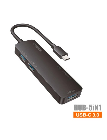 Hub adaptador Type-C 5 en 1 / IDUSD / 2x USB 2.0 / 1xUSB 3.0 / Lector Tarjetas SD - MicroSD / K14A