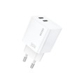 Cargador de red 2x Type-C M/M / 30W PD / 30W QC / GAN / Blanco / IDUSD / D200B