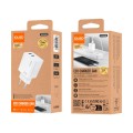 Cargador de red 2x Type-C M/M / 30W PD / 30W QC / GAN / Blanco / IDUSD / D200B
