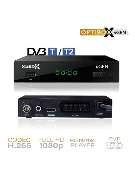 TDT HD Optibox NGEN / FullHD 1080p / DVB-T2 HD / H.265-HEVC / HDMI / SCART / USB Multimedia - Reg.